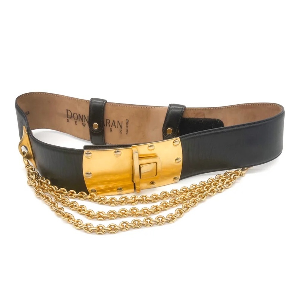 Rare Donna Karan Vintage Gold Chain Leather belt from 1980s DKNY retro feminine - Picture 12 of 16